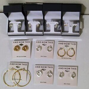 AND NOW THIS Hoop & Stud Earrings Lot – 18K Gold Over Brass & Silver Plated